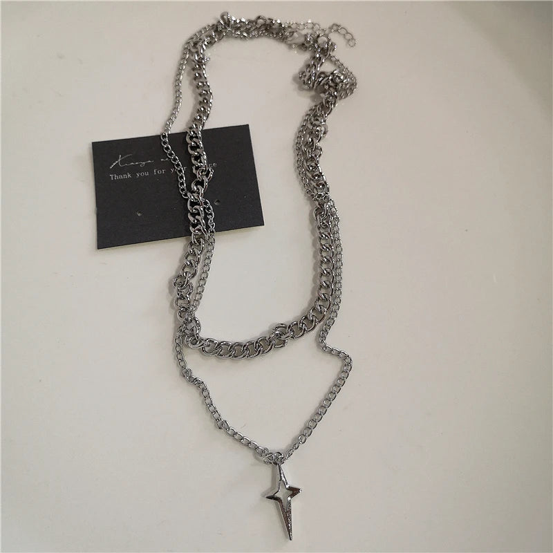 Y2K Punk Heart & Cross Pendant Necklace