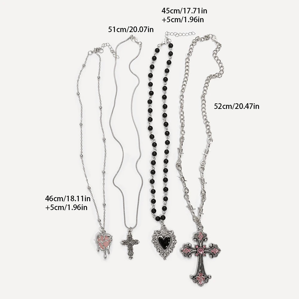 Y2K Heart & Cross Pendant Necklace