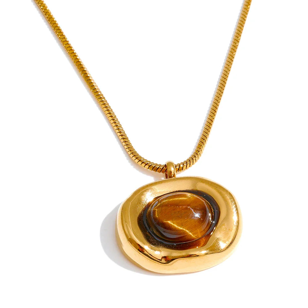 Original product view of irregular gold tiger-eye pendant necklace