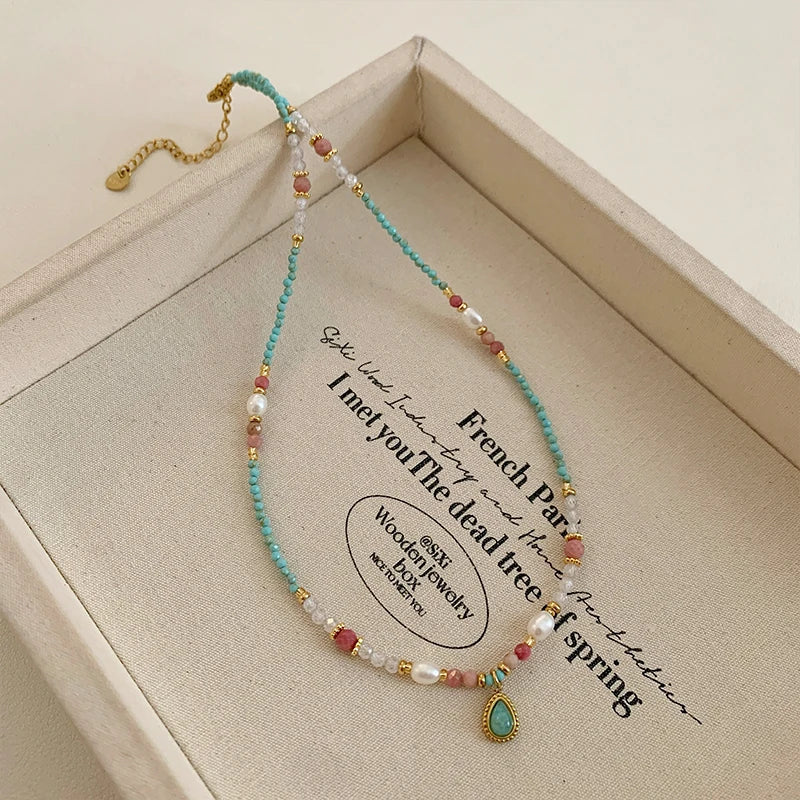 Natural-Stone Pearl Waterdrop Necklace