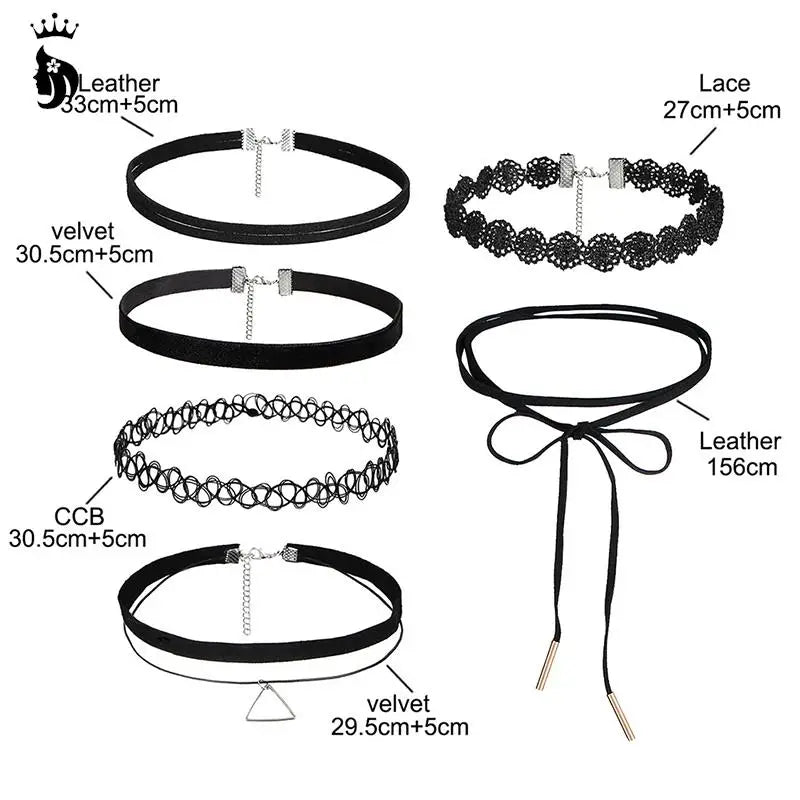 Six-Piece Gothic Lace & Velvet Choker Set