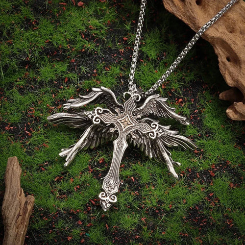 Gothic Winged Cross Pendant Necklace