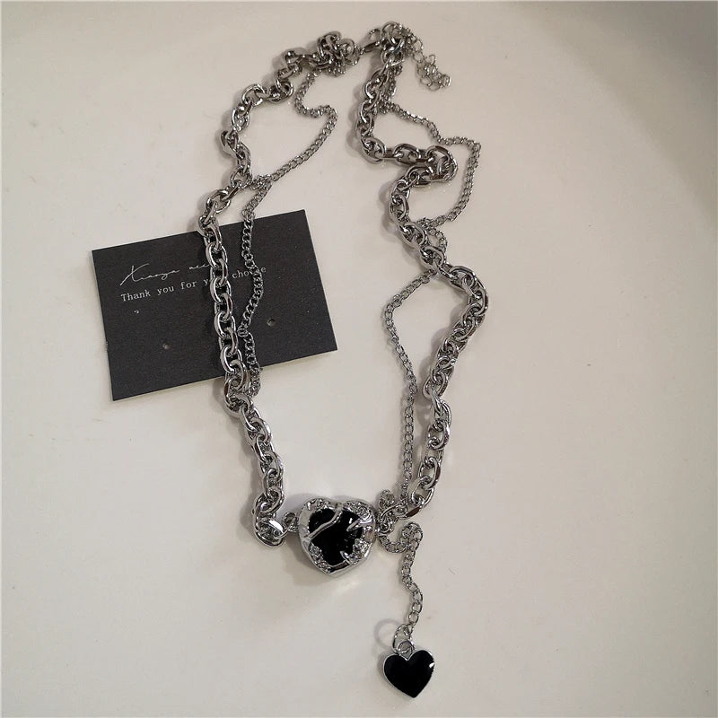 Y2K Punk Heart & Cross Pendant Necklace