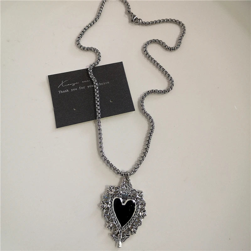Y2K Punk Heart & Cross Pendant Necklace