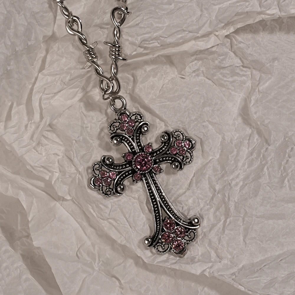 Y2K Heart & Cross Pendant Necklace