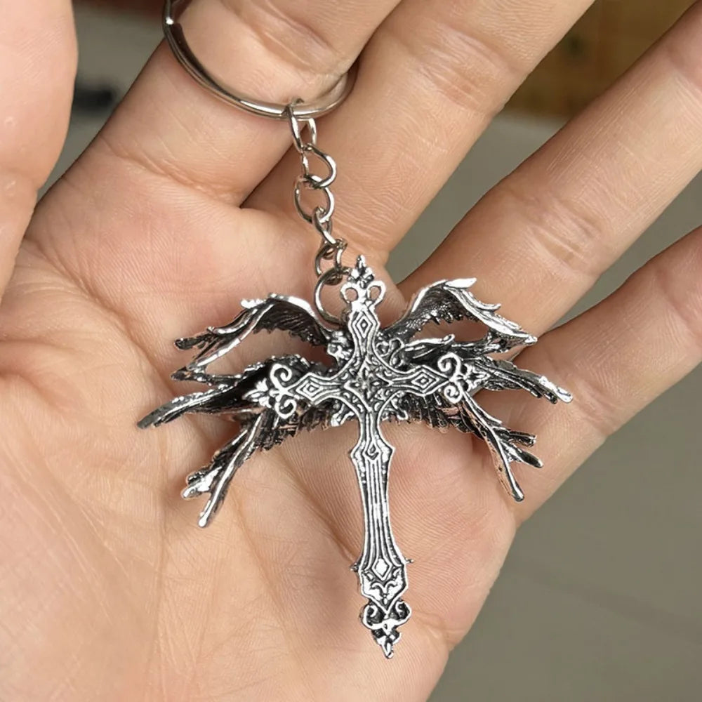 Gothic Winged Cross Pendant Necklace