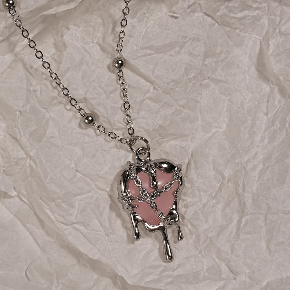 Y2K Heart & Cross Pendant Necklace