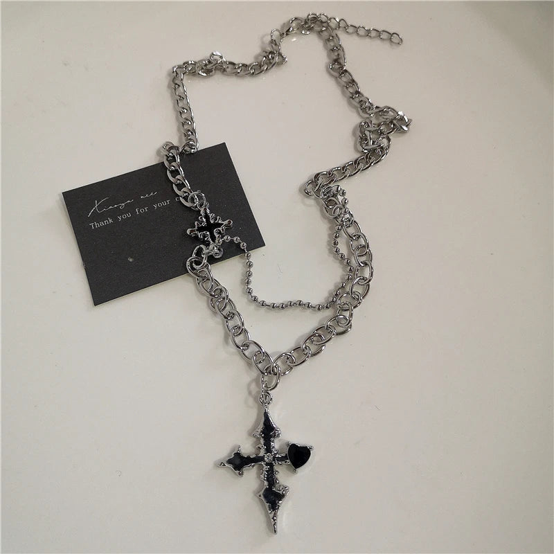 Y2K Punk Heart & Cross Pendant Necklace