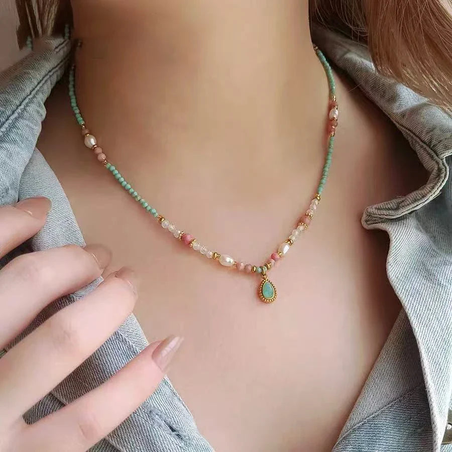 Natural-Stone Pearl Waterdrop Necklace