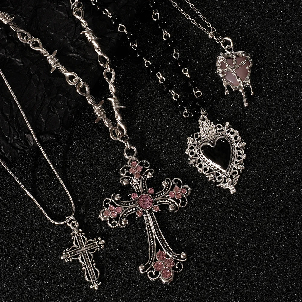 Y2K Heart & Cross Pendant Necklace