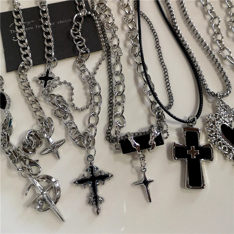 Y2K Punk Heart & Cross Pendant Necklace
