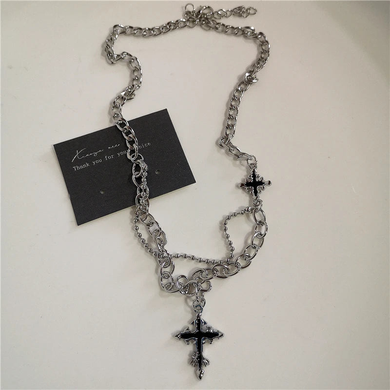 Y2K Punk Heart & Cross Pendant Necklace