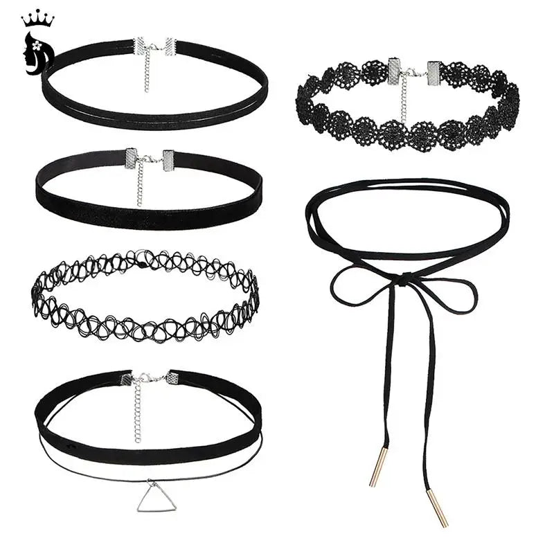 Six-Piece Gothic Lace & Velvet Choker Set