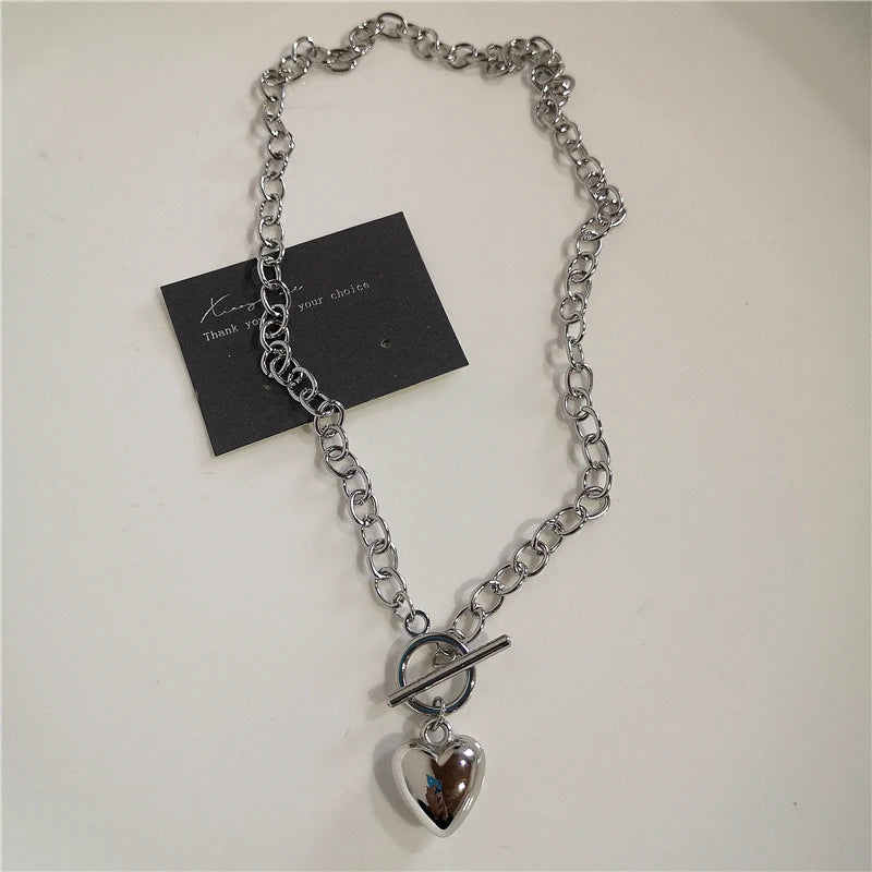 Y2K Punk Heart & Cross Pendant Necklace