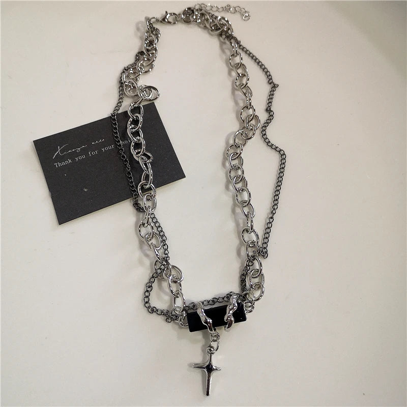 Y2K Punk Heart & Cross Pendant Necklace