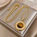 Hammered Tiger-Eye Disc Pendant Necklace