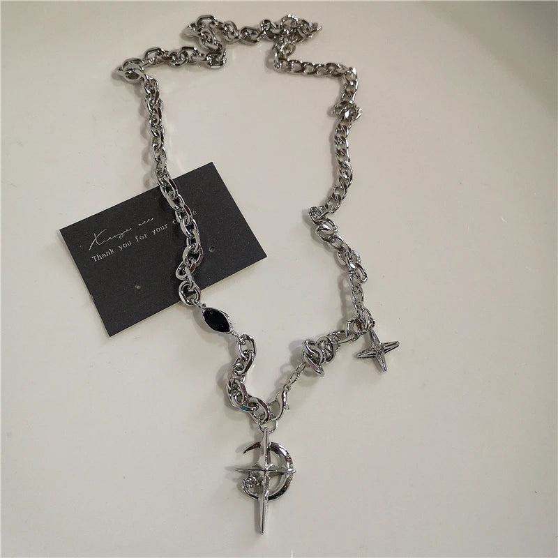 Y2K Punk Heart & Cross Pendant Necklace