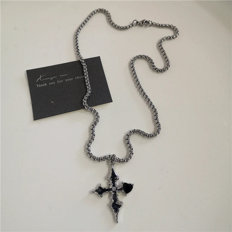 Y2K Punk Heart & Cross Pendant Necklace