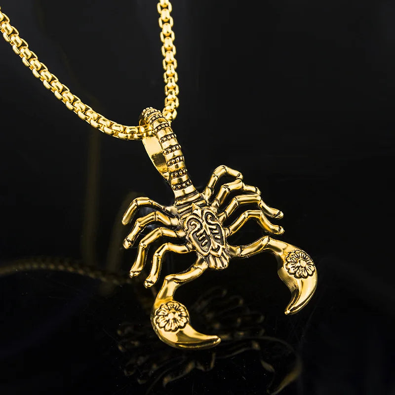 Original listing detail of the gold scorpion pendant and box chain