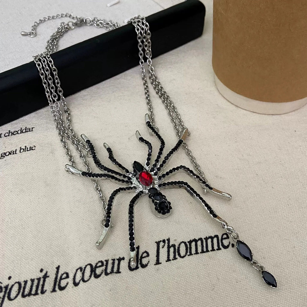 Layered gothic spider necklace original flat-lay photograph