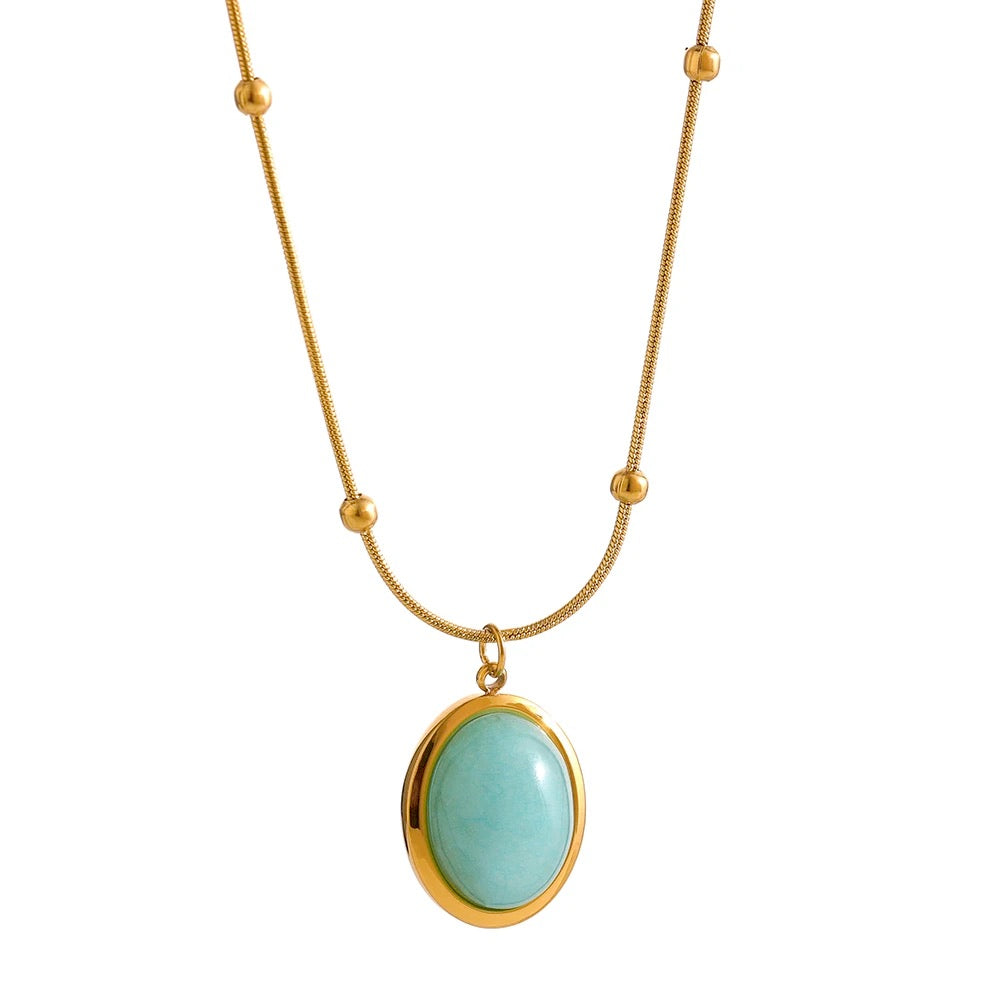 Original product view of green stone oval pendant necklace