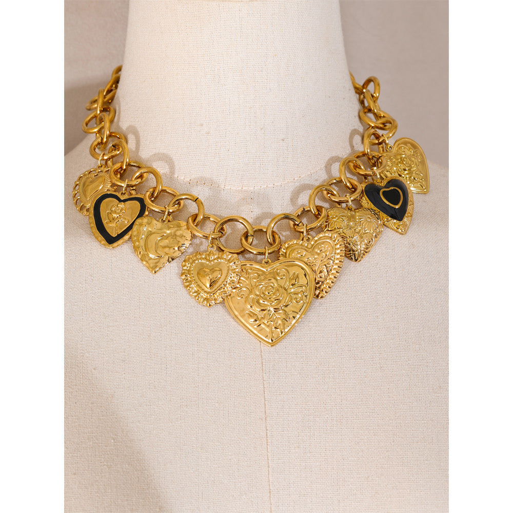 Original display-bust view of gold multi-heart necklace
