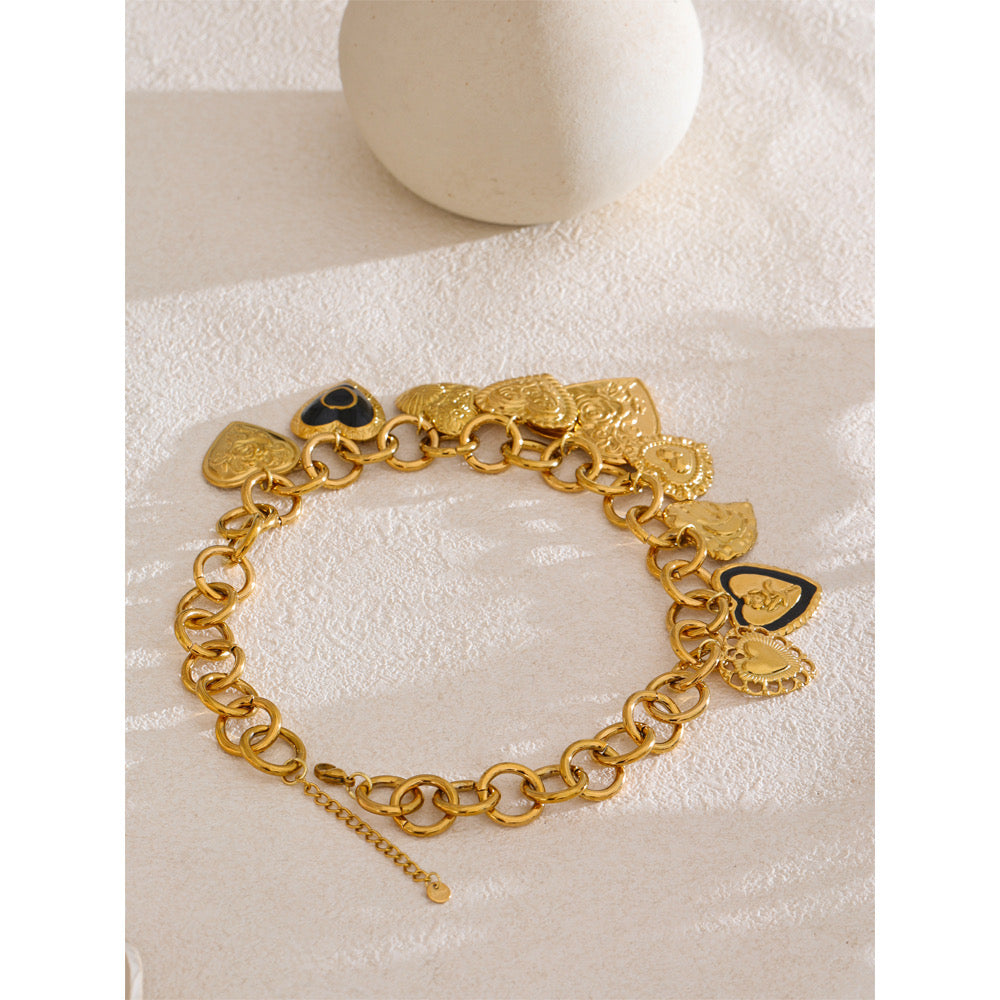 Original reverse and chain construction view of gold multi-heart necklace
