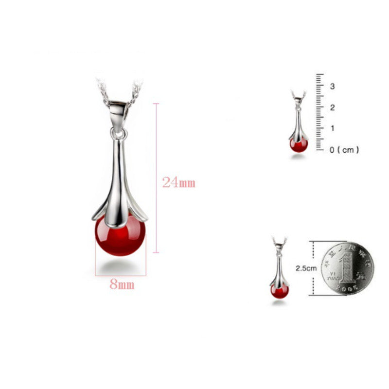 Original dimensions image for red agate drop pendant necklace