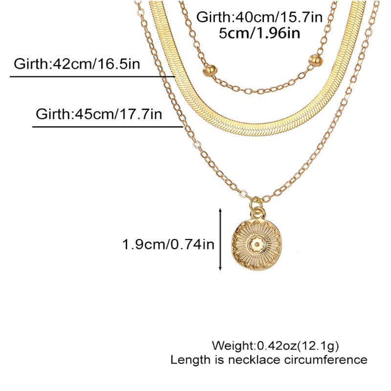 Original specifications image for gold three-layer round pendant necklace